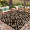 Garvee 9×12 Outdoor Rug for Patio Plastic Straw Rug Waterproof Reversible Mat Lightweight Foldable Carpet Easy Clean Large Rugs for Patio Porch Backyard Camping RV Beach Balcony Deck Panel Black Blue(Square Brown)