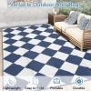 Garvee 9×12 Outdoor Rug for Patio Plastic Straw Rug Waterproof Reversible Mat Lightweight Foldable Carpet Easy Clean Large Rugs for Patio Porch Backyard Camping RV Beach Balcony Deck Panel Black Blue(Checkered Navy)