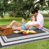 Garvee 9×12 Outdoor Rug for Patio Plastic Straw Rug Waterproof Reversible Mat Lightweight Foldable Carpet Easy Clean Large Rugs for Patio Porch Backyard Camping RV Beach Balcony Deck Panel Black Blue(Panel Grey)