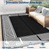 Garvee 9×12 Outdoor Rug for Patio Plastic Straw Rug Waterproof Reversible Mat Lightweight Foldable Carpet Easy Clean Large Rugs for Patio Porch Backyard Camping RV Beach Balcony Deck Panel Black Blue(Border Black)