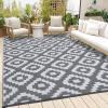 Garvee 9×12 Outdoor Rug for Patio Plastic Straw Rug Waterproof Reversible Mat Lightweight Foldable Carpet Easy Clean Large Rugs for Patio Porch Backyard Camping RV Beach Balcony Deck Panel Black Blue(Square Grey)