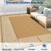 Garvee 9×12 Outdoor Rug for Patio Plastic Straw Rug Waterproof Reversible Mat Lightweight Foldable Carpet Easy Clean Large Rugs for Patio Porch Backyard Camping RV Beach Balcony Deck Panel Black Blue(Border Beige)