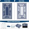 Garvee 9×12 Outdoor Rug for Patio Plastic Straw Rug Waterproof Reversible Mat Lightweight Foldable Carpet Easy Clean Large Rugs for Patio Porch Backyard Camping RV Beach Balcony Deck Panel Black Blue(Leaf Navy)