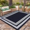 Garvee 9×12 Outdoor Rug for Patio Plastic Straw Rug Waterproof Reversible Mat Lightweight Foldable Carpet Easy Clean Large Rugs for Patio Porch Backyard Camping RV Beach Balcony Deck Panel Black Blue(Panel Black Blue)