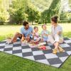 Garvee 9×12 Outdoor Rug for Patio Plastic Straw Rug Waterproof Reversible Mat Lightweight Foldable Carpet Easy Clean Large Rugs for Patio Porch Backyard Camping RV Beach Balcony Deck Panel Black Blue(Checkered Grey)