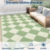 Garvee 9×12 Outdoor Rug for Patio Plastic Straw Rug Waterproof Reversible Mat Lightweight Foldable Carpet Easy Clean Large Rugs for Patio Porch Backyard Camping RV Beach Balcony Deck Panel Black Blue(Checkered Green)