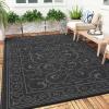 Garvee 9×12 Outdoor Rug for Patio Plastic Straw Rug Waterproof Reversible Mat Lightweight Foldable Carpet Easy Clean Large Rugs for Patio Porch Backyard Camping RV Beach Balcony Deck Panel Black Blue(Vintage Black)