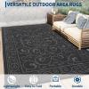 Garvee 9×12 Outdoor Rug for Patio Plastic Straw Rug Waterproof Reversible Mat Lightweight Foldable Carpet Easy Clean Large Rugs for Patio Porch Backyard Camping RV Beach Balcony Deck Panel Black Blue(Vintage Black)