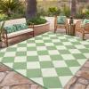 Garvee 9×12 Outdoor Rug for Patio Plastic Straw Rug Waterproof Reversible Mat Lightweight Foldable Carpet Easy Clean Large Rugs for Patio Porch Backyard Camping RV Beach Balcony Deck Panel Black Blue(Checkered Green)