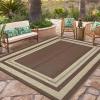 Garvee 9×12 Outdoor Rug for Patio Plastic Straw Rug Waterproof Reversible Mat Lightweight Foldable Carpet Easy Clean Large Rugs for Patio Porch Backyard Camping RV Beach Balcony Deck Panel Black Blue(Panel Coffee)