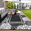 Garvee 9×12 Outdoor Rug for Patio Plastic Straw Rug Waterproof Reversible Mat Lightweight Foldable Carpet Easy Clean Large Rugs for Patio Porch Backyard Camping RV Beach Balcony Deck Panel Black Blue(Floral White)