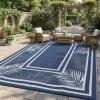 Garvee 9×12 Outdoor Rug for Patio Plastic Straw Rug Waterproof Reversible Mat Lightweight Foldable Carpet Easy Clean Large Rugs for Patio Porch Backyard Camping RV Beach Balcony Deck Panel Black Blue(Leaf Navy)