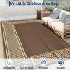 Garvee 9×12 Outdoor Rug for Patio Plastic Straw Rug Waterproof Reversible Mat Lightweight Foldable Carpet Easy Clean Large Rugs for Patio Porch Backyard Camping RV Beach Balcony Deck Panel Black Blue(Border Brown)
