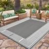 Garvee 9×12 Outdoor Rug for Patio Plastic Straw Rug Waterproof Reversible Mat Lightweight Foldable Carpet Easy Clean Large Rugs for Patio Porch Backyard Camping RV Beach Balcony Deck Panel Black Blue(Border Grey)