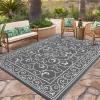 Garvee 9×12 Outdoor Rug for Patio Plastic Straw Rug Waterproof Reversible Mat Lightweight Foldable Carpet Easy Clean Large Rugs for Patio Porch Backyard Camping RV Beach Balcony Deck Panel Black Blue(Vintage Grey)