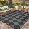 Garvee 9×12 Outdoor Rug for Patio Plastic Straw Rug Waterproof Reversible Mat Lightweight Foldable Carpet Easy Clean Large Rugs for Patio Porch Backyard Camping RV Beach Balcony Deck Panel Black Blue(Checkered Black)