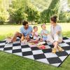 Garvee 9×12 Outdoor Rug for Patio Plastic Straw Rug Waterproof Reversible Mat Lightweight Foldable Carpet Easy Clean Large Rugs for Patio Porch Backyard Camping RV Beach Balcony Deck Panel Black Blue(Checkered White)