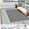Garvee 9×12 Outdoor Rug for Patio Plastic Straw Rug Waterproof Reversible Mat Lightweight Foldable Carpet Easy Clean Large Rugs for Patio Porch Backyard Camping RV Beach Balcony Deck Panel Black Blue(Border Grey)