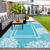 Garvee 9×12 Outdoor Rug for Patio Plastic Straw Rug Waterproof Reversible Mat Lightweight Foldable Carpet Easy Clean Large Rugs for Patio Porch Backyard Camping RV Beach Balcony Deck Panel Black Blue(Floral Blue)