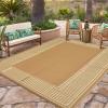 Garvee 9×12 Outdoor Rug for Patio Plastic Straw Rug Waterproof Reversible Mat Lightweight Foldable Carpet Easy Clean Large Rugs for Patio Porch Backyard Camping RV Beach Balcony Deck Panel Black Blue(Border Beige)