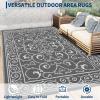 Garvee 9×12 Outdoor Rug for Patio Plastic Straw Rug Waterproof Reversible Mat Lightweight Foldable Carpet Easy Clean Large Rugs for Patio Porch Backyard Camping RV Beach Balcony Deck Panel Black Blue(Vintage Grey)