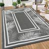 Garvee 9×12 Outdoor Rug for Patio Plastic Straw Rug Waterproof Reversible Mat Lightweight Foldable Carpet Easy Clean Large Rugs for Patio Porch Backyard Camping RV Beach Balcony Deck Panel Black Blue(Leaf Grey)