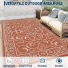 Garvee 9×12 Outdoor Rug for Patio Plastic Straw Rug Waterproof Reversible Mat Lightweight Foldable Carpet Easy Clean Large Rugs for Patio Porch Backyard Camping RV Beach Balcony Deck Panel Black Blue(Vintage Orange)
