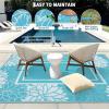 Garvee 9×12 Outdoor Rug for Patio Plastic Straw Rug Waterproof Reversible Mat Lightweight Foldable Carpet Easy Clean Large Rugs for Patio Porch Backyard Camping RV Beach Balcony Deck Panel Black Blue(Floral Blue)