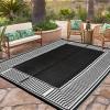 Garvee 9×12 Outdoor Rug for Patio Plastic Straw Rug Waterproof Reversible Mat Lightweight Foldable Carpet Easy Clean Large Rugs for Patio Porch Backyard Camping RV Beach Balcony Deck Panel Black Blue(Border Black)
