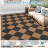 Garvee 9×12 Outdoor Rug for Patio Plastic Straw Rug Waterproof Reversible Mat Lightweight Foldable Carpet Easy Clean Large Rugs for Patio Porch Backyard Camping RV Beach Balcony Deck Panel Black Blue(Checkered Brown)