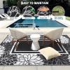 Garvee 9×12 Outdoor Rug for Patio Plastic Straw Rug Waterproof Reversible Mat Lightweight Foldable Carpet Easy Clean Large Rugs for Patio Porch Backyard Camping RV Beach Balcony Deck Panel Black Blue(Floral White)