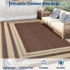 Garvee 9×12 Outdoor Rug for Patio Plastic Straw Rug Waterproof Reversible Mat Lightweight Foldable Carpet Easy Clean Large Rugs for Patio Porch Backyard Camping RV Beach Balcony Deck Panel Black Blue(Panel Coffee)