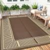 Garvee 9×12 Outdoor Rug for Patio Plastic Straw Rug Waterproof Reversible Mat Lightweight Foldable Carpet Easy Clean Large Rugs for Patio Porch Backyard Camping RV Beach Balcony Deck Panel Black Blue(Border Brown)