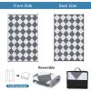 Garvee 9×12 Outdoor Rug for Patio Plastic Straw Rug Waterproof Reversible Mat Lightweight Foldable Carpet Easy Clean Large Rugs for Patio Porch Backyard Camping RV Beach Balcony Deck Panel Black Blue(Checkered Grey)