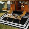Garvee 9×12 Outdoor Rug for Patio Plastic Straw Rug Waterproof Reversible Mat Lightweight Foldable Carpet Easy Clean Large Rugs for Patio Porch Backyard Camping RV Beach Balcony Deck Panel Black Blue(Panel White)