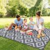 Garvee 9×12 Outdoor Rug for Patio Plastic Straw Rug Waterproof Reversible Mat Lightweight Foldable Carpet Easy Clean Large Rugs for Patio Porch Backyard Camping RV Beach Balcony Deck Panel Black Blue(Square Grey)