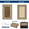 Garvee 9×12 Outdoor Rug for Patio Plastic Straw Rug Waterproof Reversible Mat Lightweight Foldable Carpet Easy Clean Large Rugs for Patio Porch Backyard Camping RV Beach Balcony Deck Panel Black Blue(Border Brown)