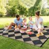 Garvee 9×12 Outdoor Rug for Patio Plastic Straw Rug Waterproof Reversible Mat Lightweight Foldable Carpet Easy Clean Large Rugs for Patio Porch Backyard Camping RV Beach Balcony Deck Panel Black Blue(Checkered Beige)