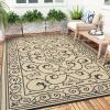 Garvee 9×12 Outdoor Rug for Patio Plastic Straw Rug Waterproof Reversible Mat Lightweight Foldable Carpet Easy Clean Large Rugs for Patio Porch Backyard Camping RV Beach Balcony Deck Panel Black Blue(Vintage Beige)