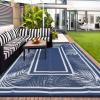 Garvee 9×12 Outdoor Rug for Patio Plastic Straw Rug Waterproof Reversible Mat Lightweight Foldable Carpet Easy Clean Large Rugs for Patio Porch Backyard Camping RV Beach Balcony Deck Panel Black Blue(Leaf Navy)