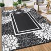 Garvee 9×12 Outdoor Rug for Patio Plastic Straw Rug Waterproof Reversible Mat Lightweight Foldable Carpet Easy Clean Large Rugs for Patio Porch Backyard Camping RV Beach Balcony Deck Panel Black Blue(Floral White)