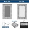 Garvee 9×12 Outdoor Rug for Patio Plastic Straw Rug Waterproof Reversible Mat Lightweight Foldable Carpet Easy Clean Large Rugs for Patio Porch Backyard Camping RV Beach Balcony Deck Panel Black Blue(Border Grey)