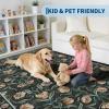 Garvee Area Rug 5×7, Floral Modern Washable Rugs, Non-Slip Low-Pile Soft Floor Carpet for Bedroom, Living Room, Dining Room, Green(Black)