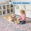 Garvee Area Rug 5×7, Floral Modern Washable Rugs, Non-Slip Low-Pile Soft Floor Carpet for Bedroom, Living Room, Dining Room, Green(Pink)