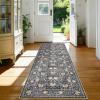 Garvee Area Rug 8×10 Living Room Rugs, Washable Vintage Floral Print Non Slip Bedroom Rug, Low Pile Ultra Thin Stain Resistant Under Table Carpet for Dining Room Office, Dark Grey(Bordered Floral|dark Grey)