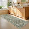 Garvee Area Rug 8×10 Living Room Rugs, Washable Vintage Floral Print Non Slip Bedroom Rug, Low Pile Ultra Thin Stain Resistant Under Table Carpet for Dining Room Office, Dark Grey(Bordered Floral|green)
