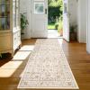 Garvee Area Rug 8×10 Living Room Rugs, Washable Vintage Floral Print Non Slip Bedroom Rug, Low Pile Ultra Thin Stain Resistant Under Table Carpet for Dining Room Office, Dark Grey(Bordered Floral|beige Yellow)