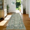 Garvee Area Rug 8×10 Living Room Rugs, Washable Vintage Floral Print Non Slip Bedroom Rug, Low Pile Ultra Thin Stain Resistant Under Table Carpet for Dining Room Office, Dark Grey(Bordered Floral|green)