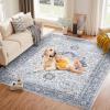 Garvee Boho Area Rug for Living Room, 5×7 Washable Low Pile Rug with Non-Slip Backing, Vintage Floral Rugs for Living Room, Bedroom, Dining Room, Light Blue(Light Blue)