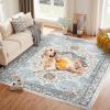 Garvee Boho Area Rug for Living Room, 5×7 Washable Low Pile Rug with Non-Slip Backing, Vintage Floral Rugs for Living Room, Bedroom, Dining Room, Light Blue(Blue)